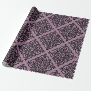 Mauve und Black Vintag Damask Muster Geschenkpapier