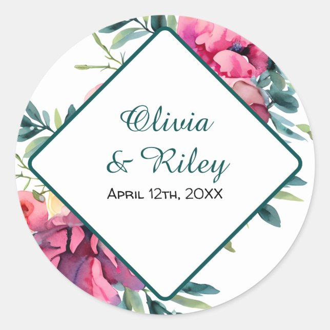 Mauve und Burgund Floral Wedding RSVP Runder Aufkleber (Vorderseite)