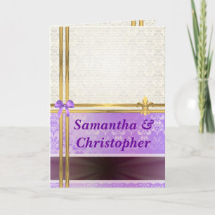 Mauve- und cremefarbene Damast-Hochzeitseinladung Einladung