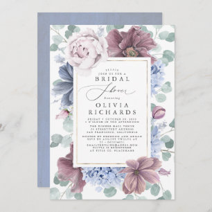 Mauve und Dusty Blue Blumen Elegantes Brautparty Einladung