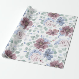 Mauve und Dusty Blue Botanical Floral Elegant Geschenkpapier