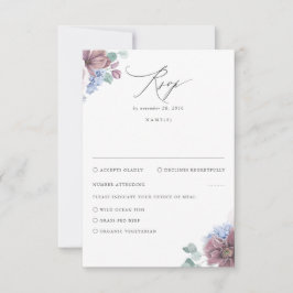 Mauve und Dusty Blue Floral Wedding RSVP Karte