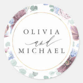 Mauve und Dusty Blue Floral Wedding Siegel Runder Aufkleber