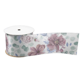 Mauve und Dusty Blue Flowers Botanical Satinband