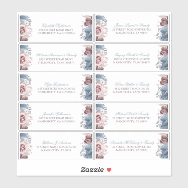 Mauve und Dusty Blue Guest Names Address Labels (Blatt)