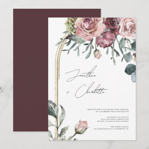 Mauve und Gold Arch Foliage Hochzeit Einladung