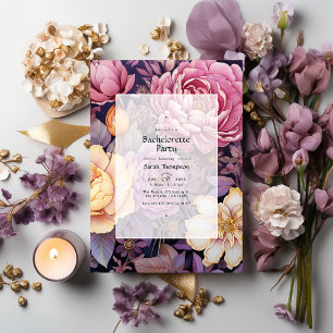 Mauve- und Gold-Blumen-Junggesellinnenabschied Einladung
