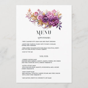 Mauve- und Gold-Blumenhochzeit Menükarte