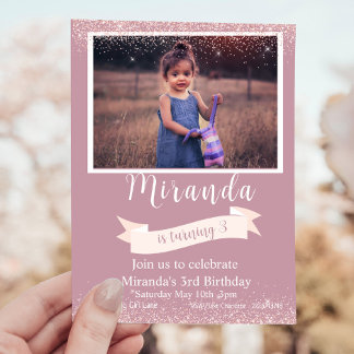 Mauve und Gold Dritter Geburtstag Foto Einladung