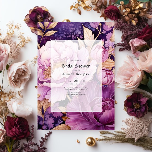 Mauve und Gold Floral Brautparty Einladung (Von Creator hochgeladen)