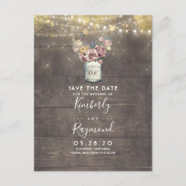 Mauve und Gold Floral Mason Jar Save the Date Ankündigungspostkarte