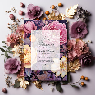 Mauve und Gold Floral Quinceñera Einladung