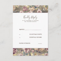 Mauve und Gold Floral Rustic Wedding RSVP