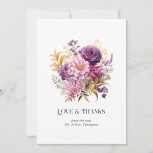 Mauve und Gold Floral Wedding Dankeskarte