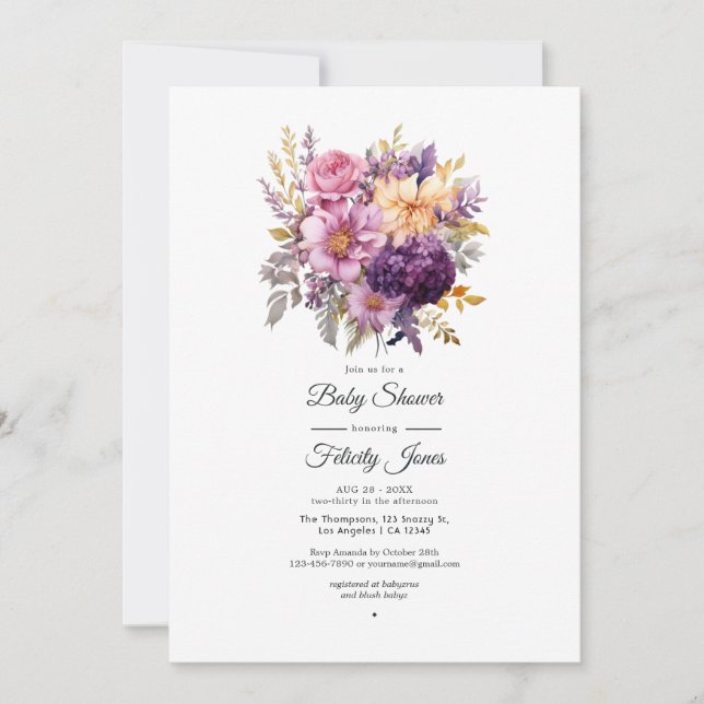Mauve und Gold Floral Wedding Einladung (Vorderseite)