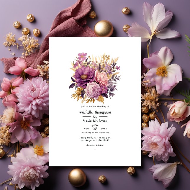 Mauve und Gold Floral Wedding Einladung (Von Creator hochgeladen)