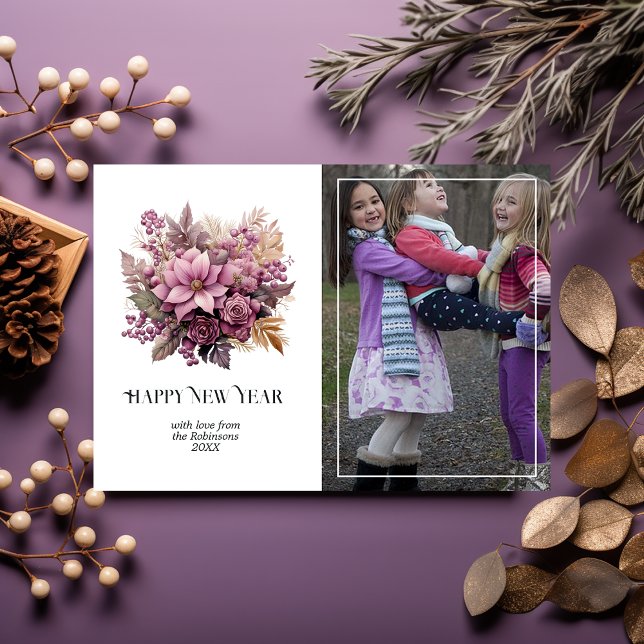 Mauve und Gold Holly und Ivy Neujahr Feiertagskarte (Von Creator hochgeladen)