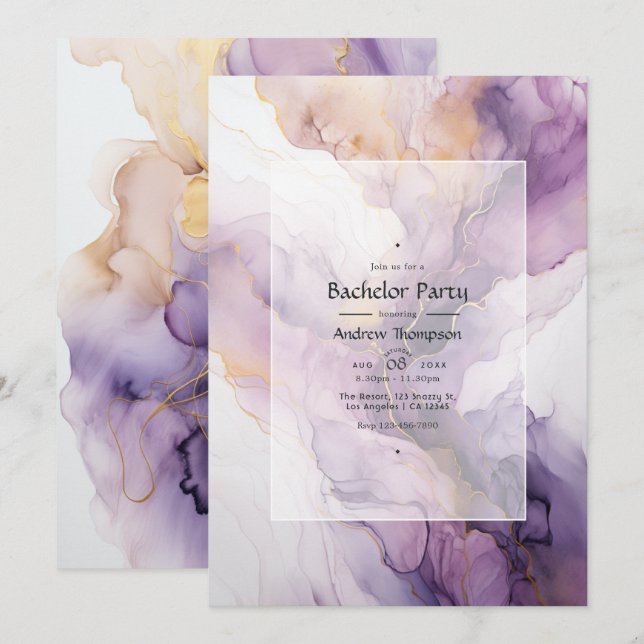 Mauve und Gold Ink Bachelor Party Einladung (Vorne/Hinten)