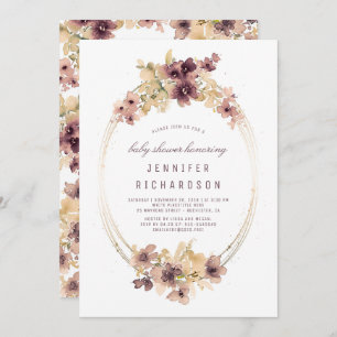 Mauve und Gold Vintag Floral Baby Dusche Einladung