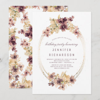 Mauve und Gold Vintag Floral Geburtstagsparty Einladung
