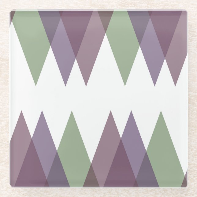 Mauve und grüne Dreiecke Glasuntersetzer (Vorderseite)
