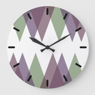 Mauve und grüne Dreiecke Große Wanduhr