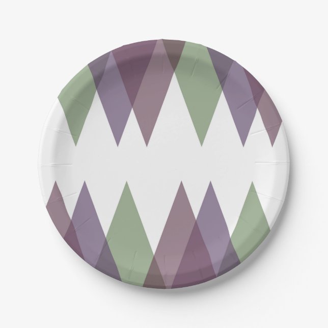 Mauve und grüne Dreiecke Pappteller (Vorderseite)