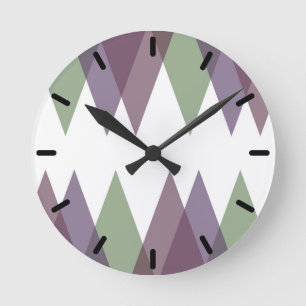 Mauve und grüne Dreiecke Runde Wanduhr