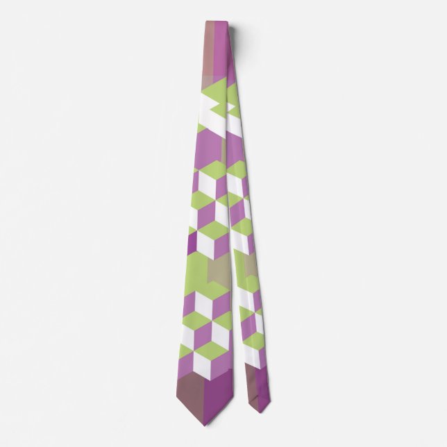 Mauve und Limette isometrisches Würfelmuster Krawatte (Vorderseite)