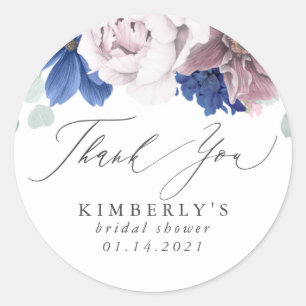 Mauve und marineblaue florale Danke Runder Aufkleber