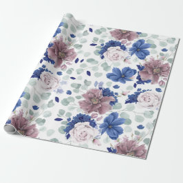 Mauve und Navy Blauer Botanischer Flora Elegant Geschenkpapier