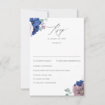 Mauve und Navy Blue Floral Wedding RSVP