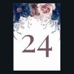 Mauve und Navy Blue Floral Wedding Tischnummer<br><div class="desc">Mauve- und Marineblumen Hochzeitskarten für Tischnummern</div>