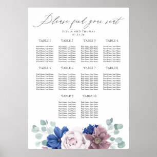 Mauve und Navy Blue Flowers Hochzeitstabelle Poster