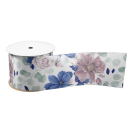 Mauve und Navy Blumen Botanische Satinblüten Satinband