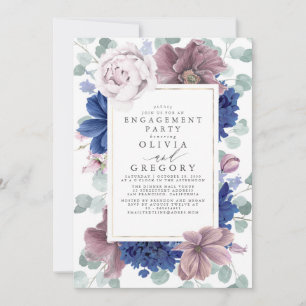 Mauve und Navyblauen Blumen Verlobungsfeier Einladung