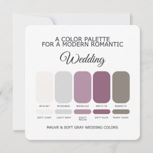 Mauve und Softgrau Hochzeitsfarben-Palettenkarte Einladung