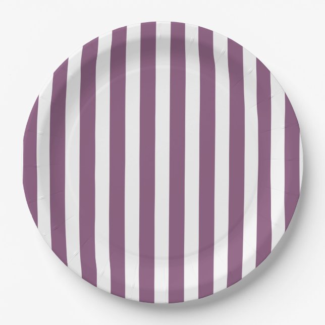 Mauve und weiße Streifen Pappteller (Vorderseite)