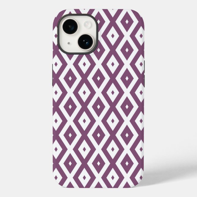 Mauve und weißes Diamantmuster Case-Mate iPhone Hülle (Rückseite)
