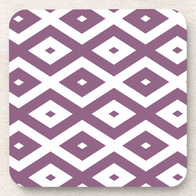 Mauve und weißes Diamantmuster Getränkeuntersetzer (Vorderseite)
