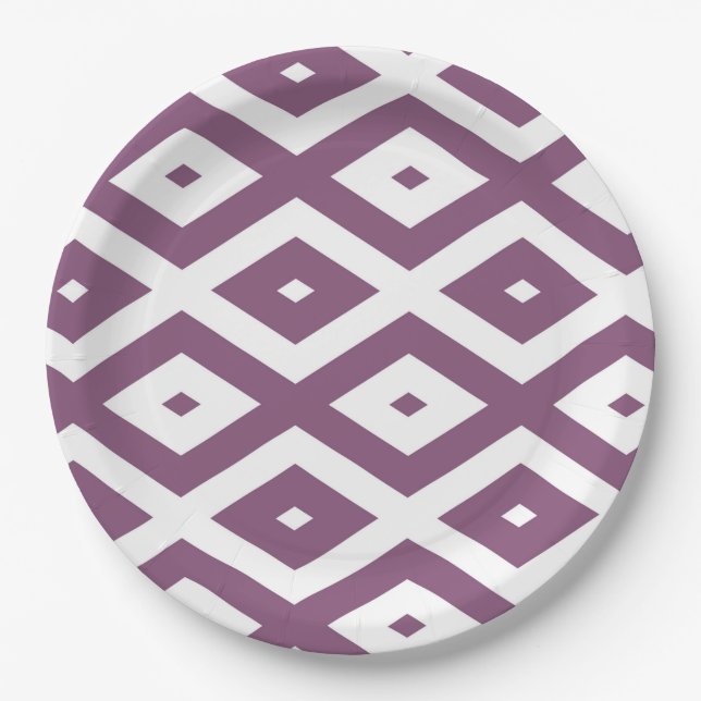 Mauve und weißes Diamantmuster Pappteller (Vorderseite)