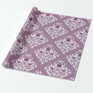 Mauve und weißes vintage Damastmuster Geschenkpapier