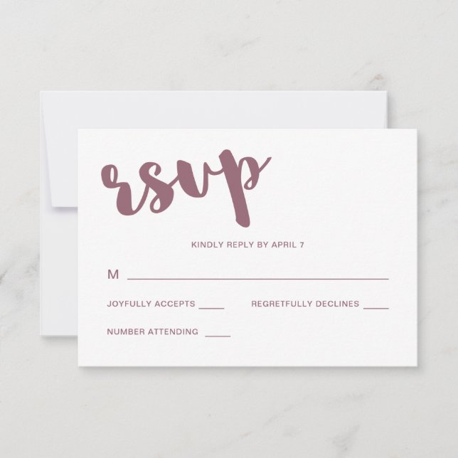 Mauve und White Typografy Wedding Rsvp Response (Vorderseite)