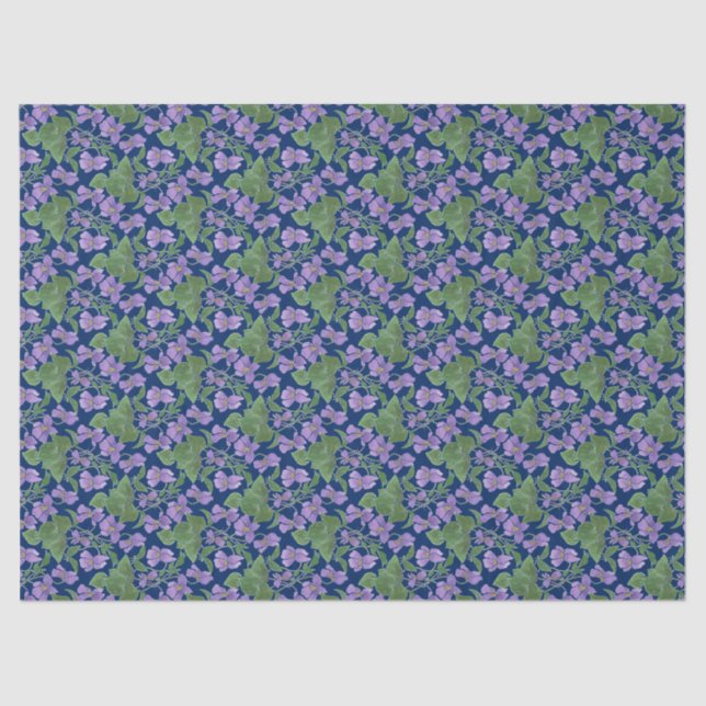Mauve Violets auf Navy-Floral-Gewebe Papier (Vorderseite)