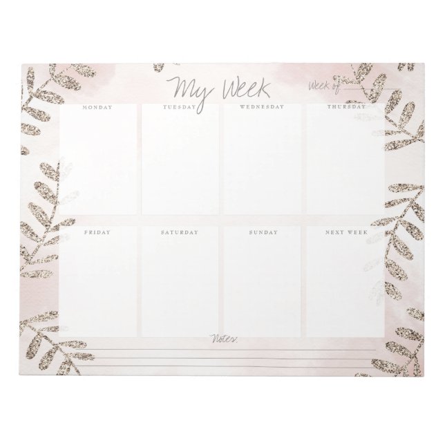 Mauve Watercolor Champagne Glitzer Weekly Planner Notizblock (Vorderseite)