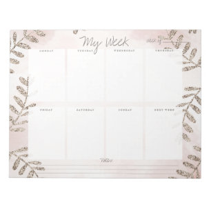 Mauve Watercolor Champagner Glitzer Weekly Planner Notizblock