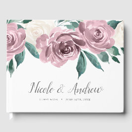 Mauve Watercolor Rose Blumenhochzeit Gästebuch