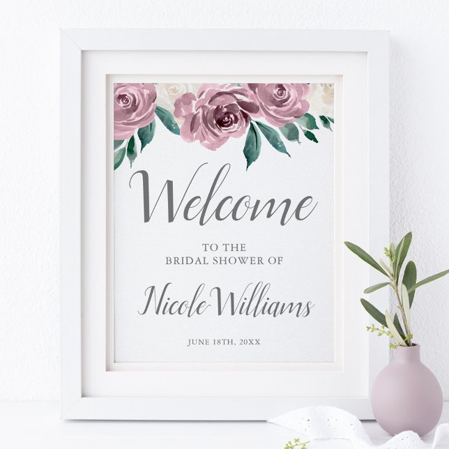 Mauve Watercolor Rose Blumenladen Brautparty Willk Poster (Von Creator hochgeladen)