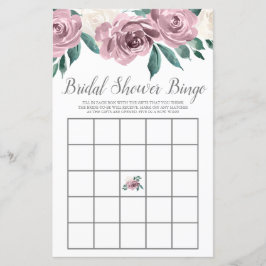 Mauve Watercolor Rose Floral Brautparty Bingo