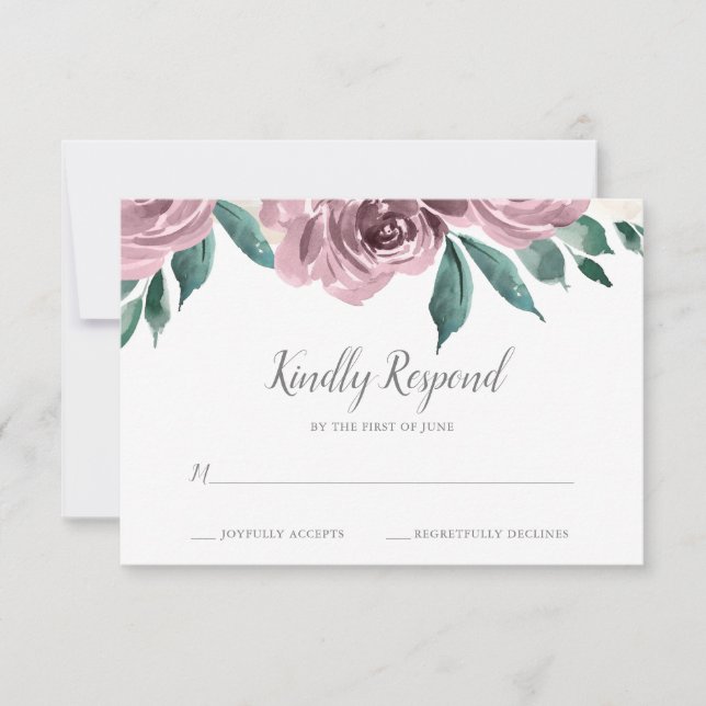 Mauve Watercolor Rose Floral Wedding RSVP (Vorderseite)
